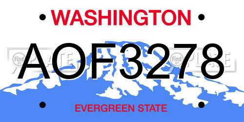 AOF3278 Washington License Plate
