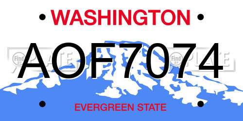AOF7074 Washington License Plate