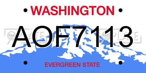 AOF7113 Washington License Plate