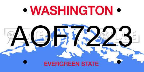 AOF7223 Washington License Plate