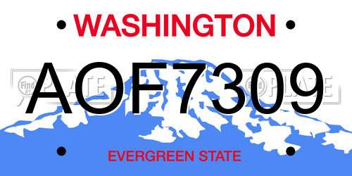 AOF7309 Washington License Plate