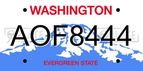 AOF8444 Washington License Plate