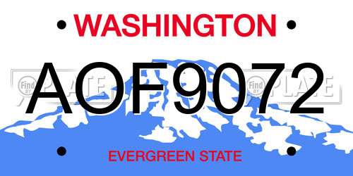 AOF9072 Washington License Plate