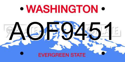 AOF9451 Washington License Plate