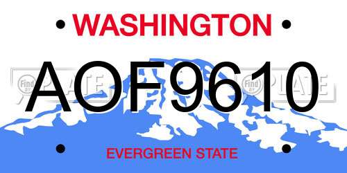 AOF9610 Washington License Plate