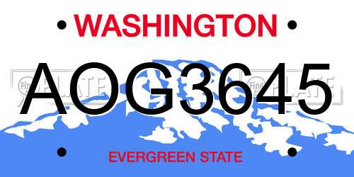AOG3645 Washington License Plate