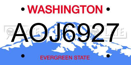 AOJ6927 Washington License Plate