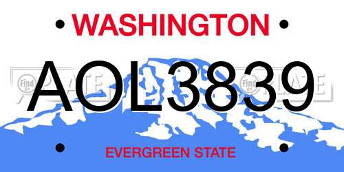 AOL3839 Washington License Plate