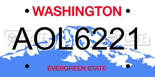 AOL6221 Washington License Plate