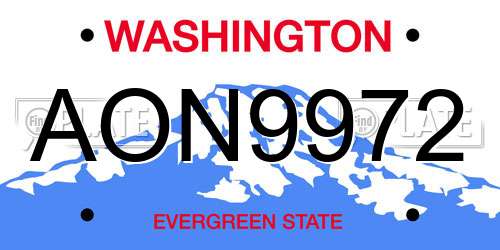 AON9972 Washington License Plate