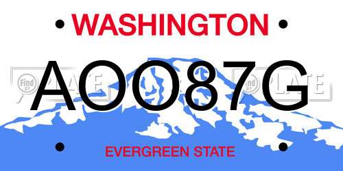 AOO87G Washington License Plate