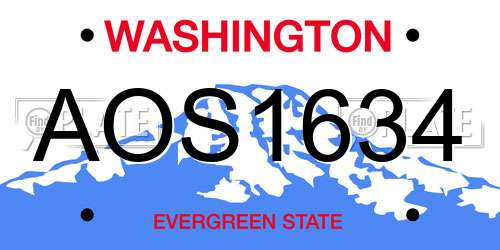 AOS1634 Washington License Plate