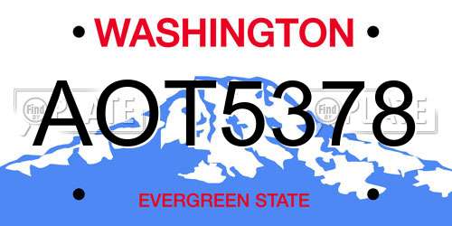 AOT5378 Washington License Plate
