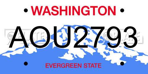 AOU2793 Washington License Plate