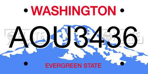 AOU3436 Washington License Plate
