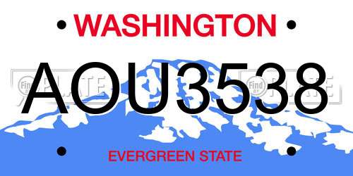 AOU3538 Washington License Plate