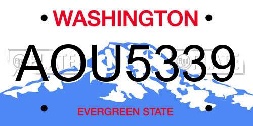 AOU5339 Washington License Plate