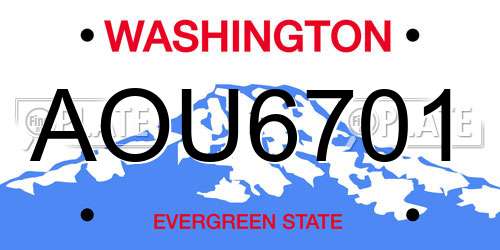 AOU6701 Washington License Plate