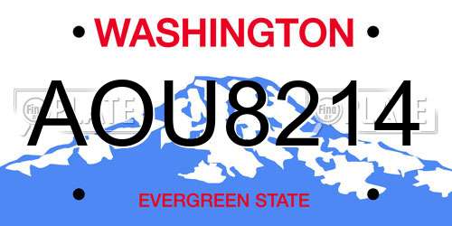 AOU8214 Washington License Plate