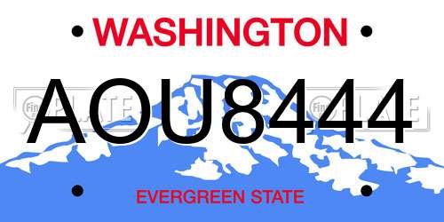 AOU8444 Washington License Plate