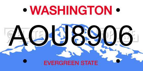 AOU8906 Washington License Plate