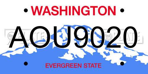 AOU9020 Washington License Plate