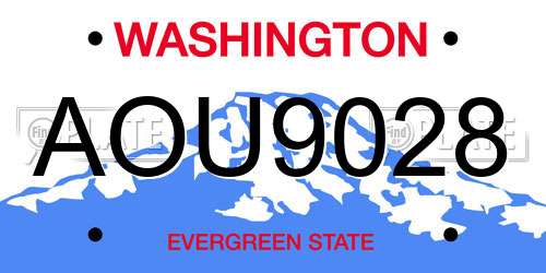 AOU9028 Washington License Plate