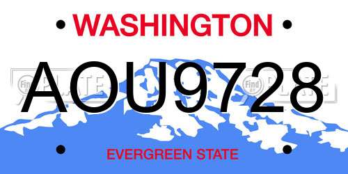 AOU9728 Washington License Plate