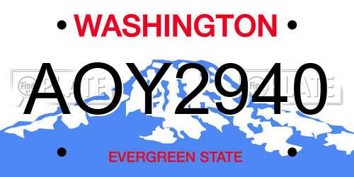 AOY2940 Washington License Plate