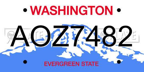 AOZ7482 Washington License Plate