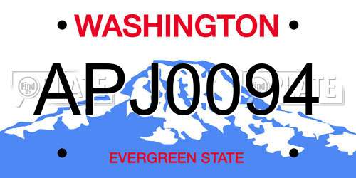 APJ0094 Washington License Plate