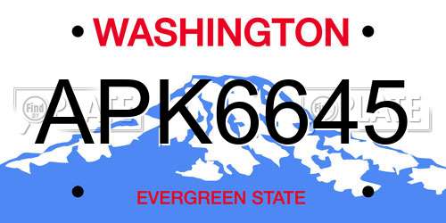 APK6645 Washington License Plate