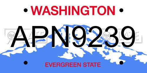 APN9239 Washington License Plate