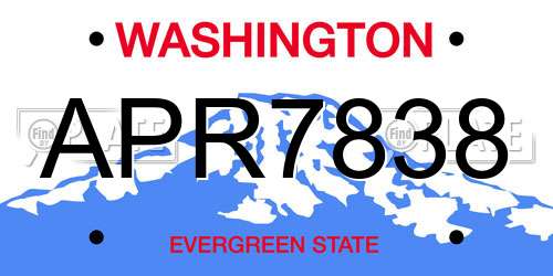 APR7838 Washington License Plate