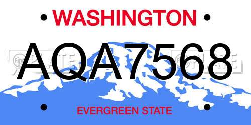 AQA7568 Washington License Plate