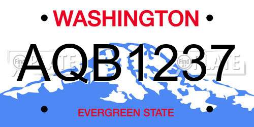 AQB1237 Washington License Plate