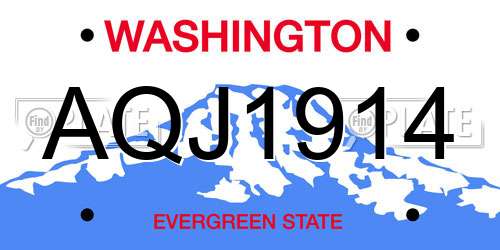 AQJ1914 Washington License Plate
