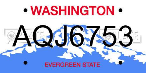 AQJ6753 Washington License Plate