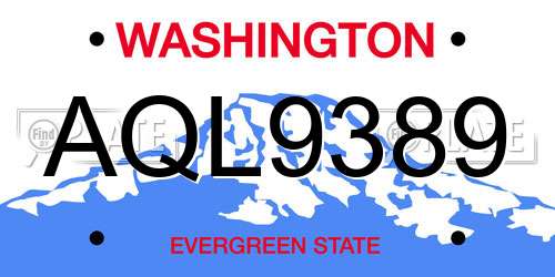 AQL9389 Washington License Plate