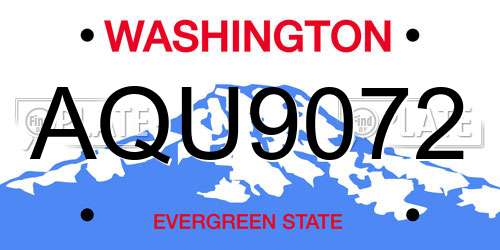 AQU9072 Washington License Plate