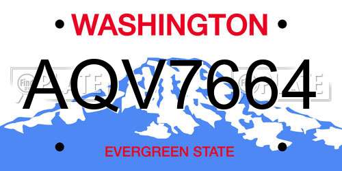 AQV7664 Washington License Plate