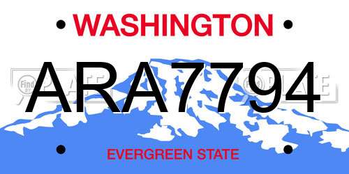ARA7794 Washington License Plate