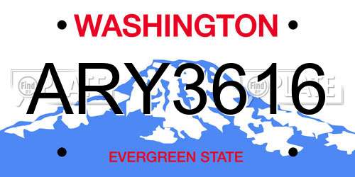 ARY3616 Washington License Plate