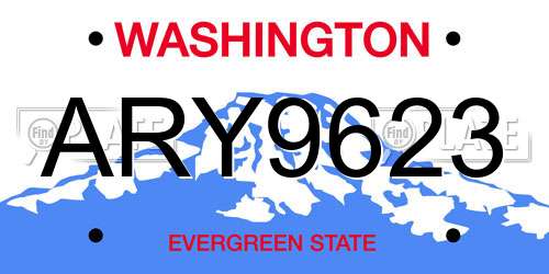 ARY9623 Washington License Plate