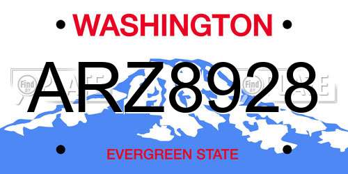 ARZ8928 Washington License Plate