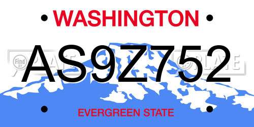 AS9Z752 Washington License Plate