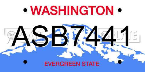 ASB7441 Washington License Plate
