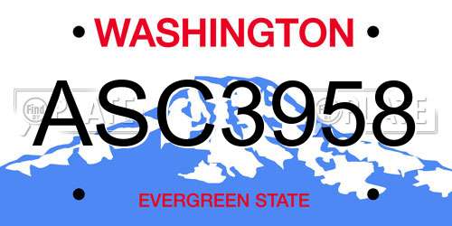 ASC3958 Washington License Plate