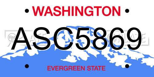 ASC5869 Washington License Plate