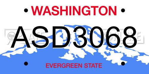 ASD3068 Washington License Plate